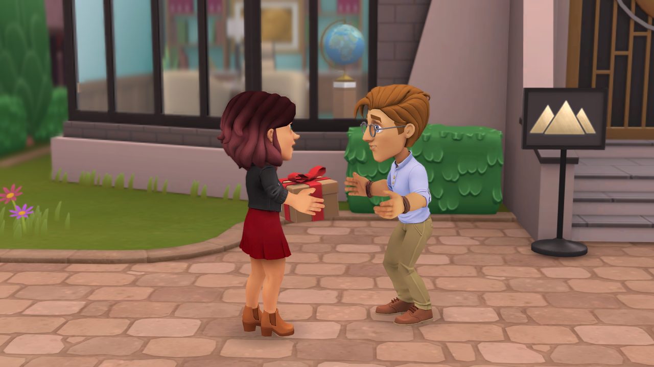 Tara and Cameron exchange gifts.