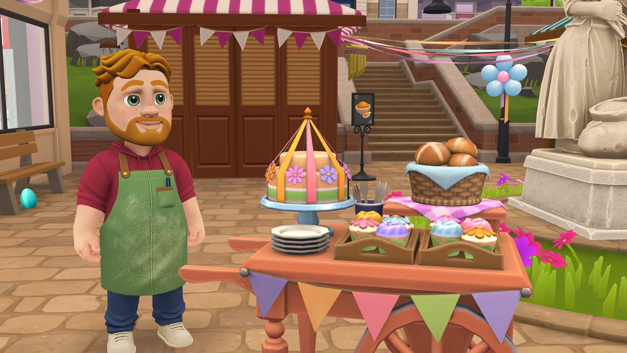 Villagers celebrate the Spring Fling festival in the town square.