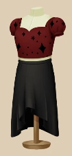 Cosmic Carmine Frilly outfit on a mannequin
