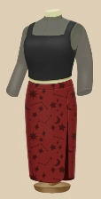 Cosmic Carmine Long outfit on a mannequin