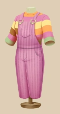 Pink Sherbert Overalls outfit on a mannequin